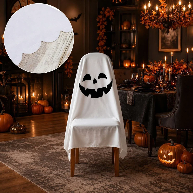 Halloween Stuhlhusse aus Baumwolle mit gespenstischem Gesicht und gezacktem Saum
