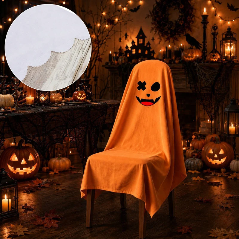 Halloween Stuhlhusse aus Baumwolle mit gespenstischem Gesicht und gezacktem Saum
