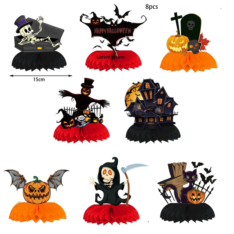 Papier-Halloween Tischdekoration mit dreidimensionalen Wabenmittelstücken