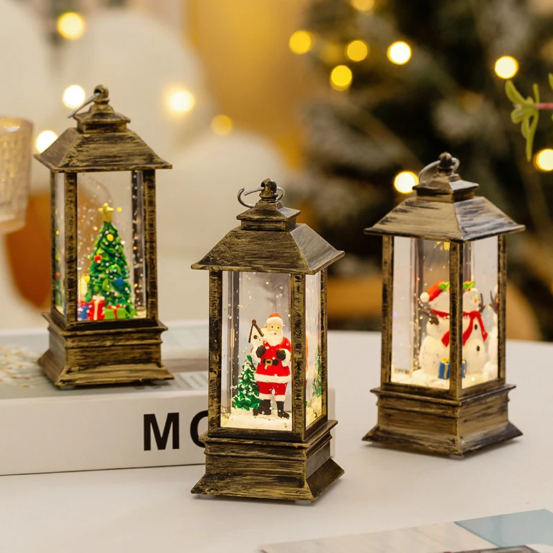 Weihnachtslaterne mit LED-Beleuchtung und dekorativem Schneeeffekt