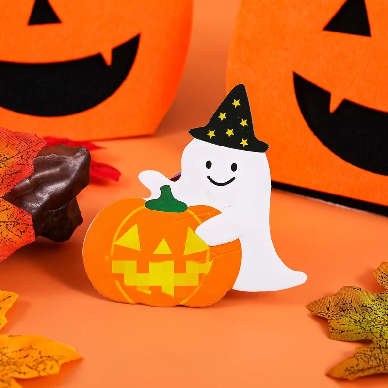 Halloween-Lutscherhalter aus stabilem Papier mit niedlichem Gespenst- und Kürbismotiv