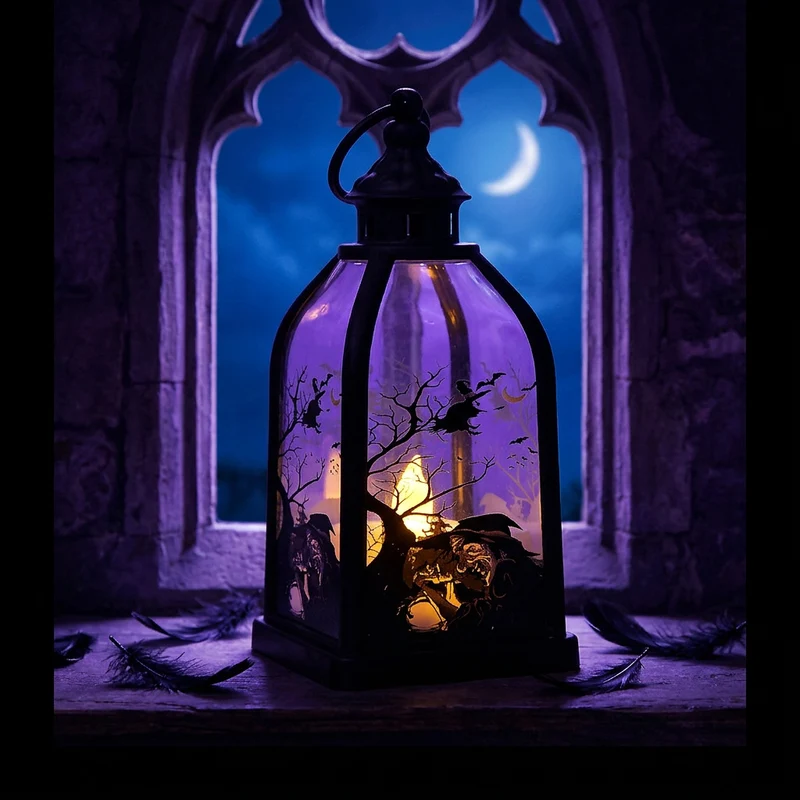 Halloween-Dekolaterne mit LED-Imitatkerze und Skelett-Glaseinsätzen antikoptik