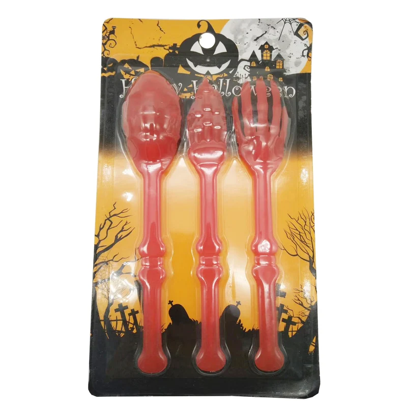 Halloween-Besteck-Set aus flexiblem Kunststoff mit Skeletthand-Design