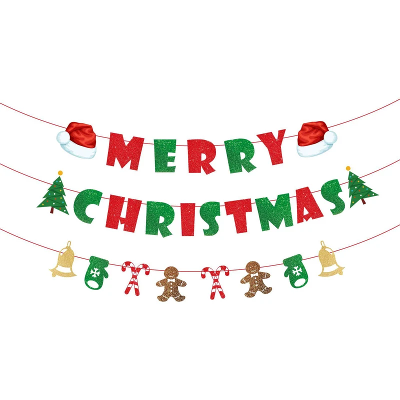 Festliche Weihnachtsgirlande mit glitzernden Buchstaben