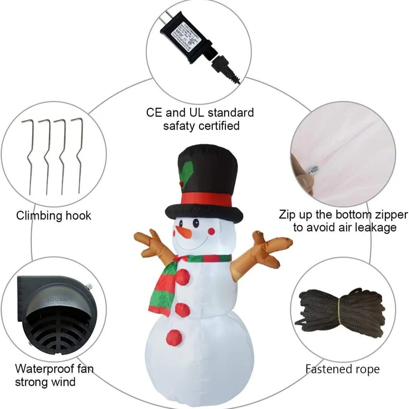 Aufblasbarer Schneemann mit festlicher Deko