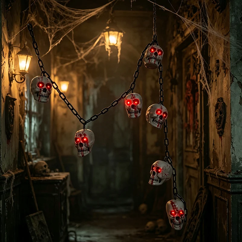 Gruselige Totenkopfketten-Dekoration