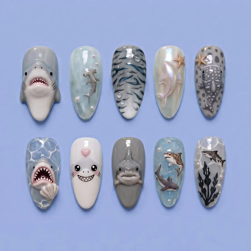 Verspielt Haifisch-Themen Druck-Nagelkunst Set