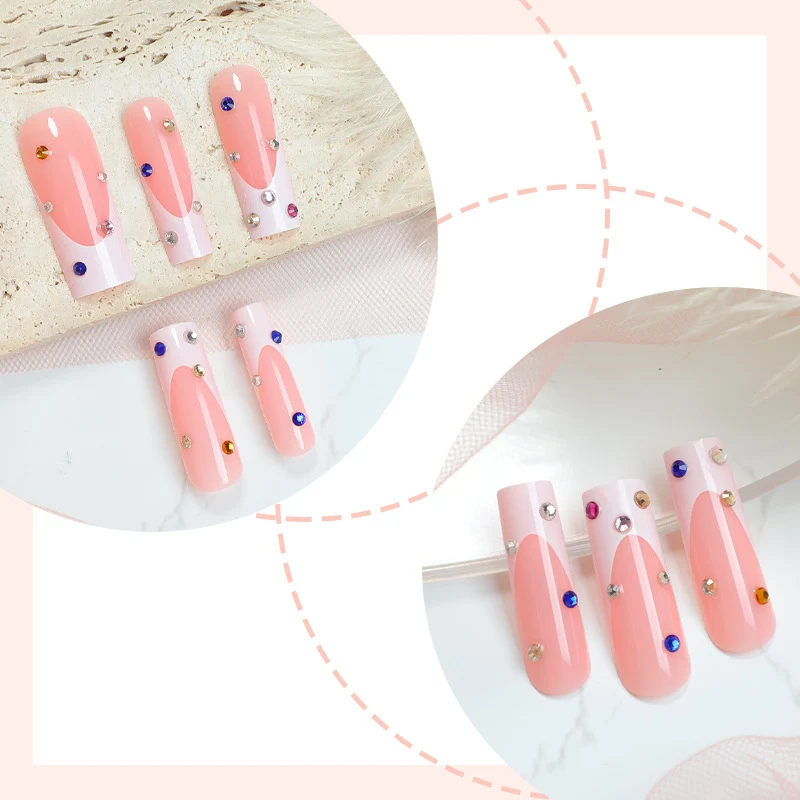 Glamouröses Press-On Nagelkunst-Set mit dekorativen Edelsteinen