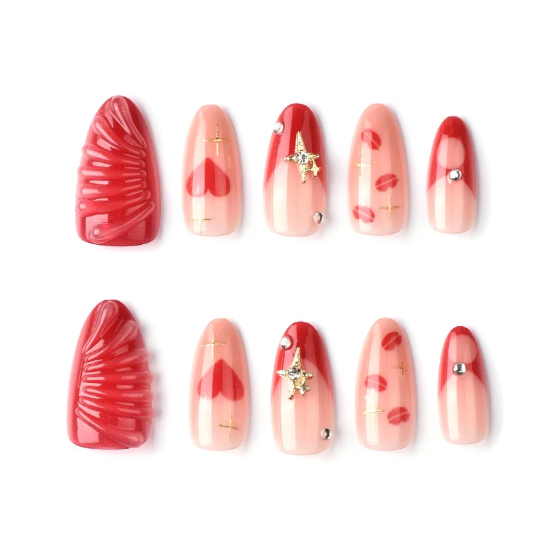 Romantische Herz- und Stern-Presse-Nagelkunst
