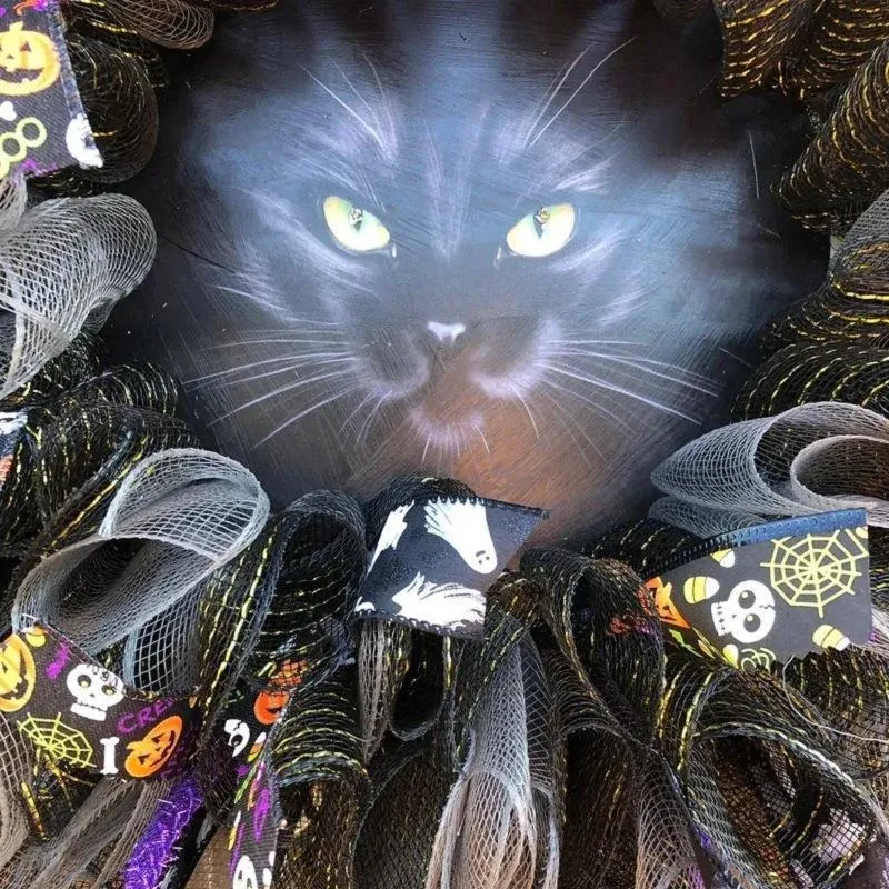LED Illuminierte Halloween Katzenkranz