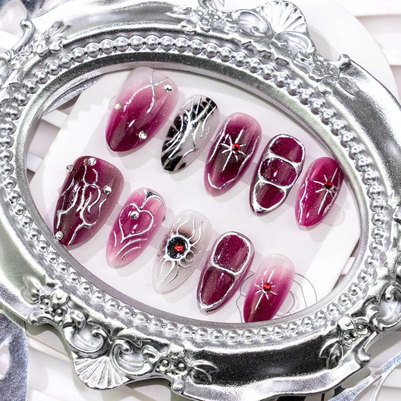 Premium Künstlerische Press-On Nagelkunst Set mit Gothic-Spinnen-Design