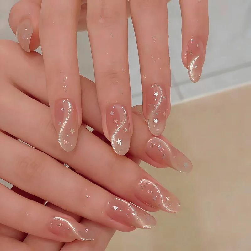 Elegante Sternen Nagelkunst Verlängerungen