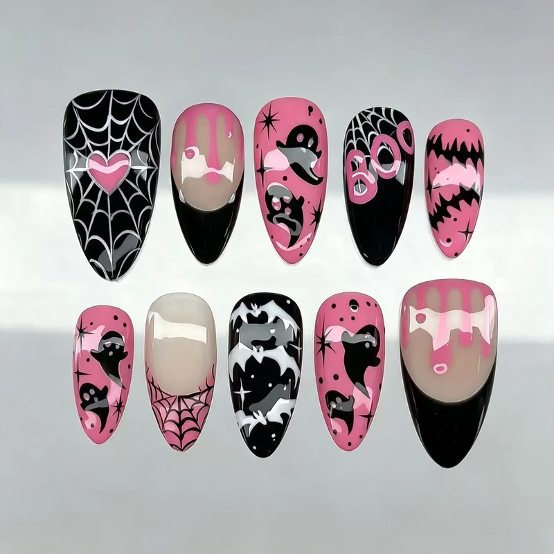 Halloween-Themen Press-On Nagelkunstset mit gruseligen Designs