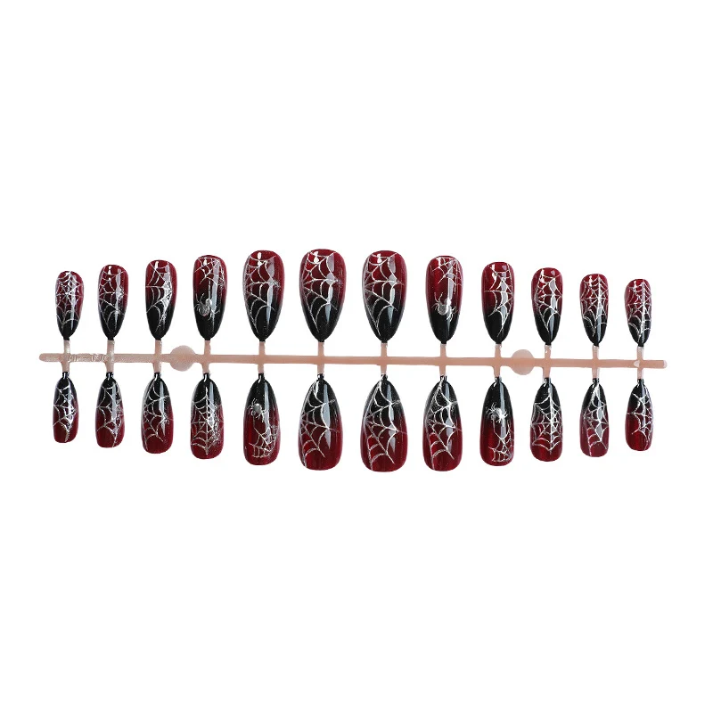 Gothic-Spinnenetz-Press-On-Nagelkunst