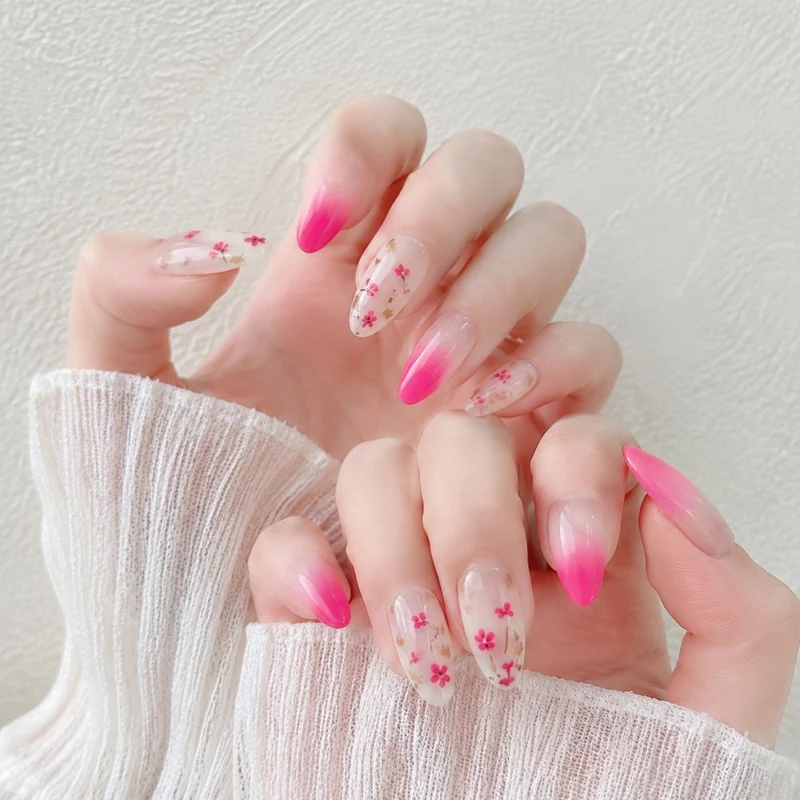 Blumige Ombre Druck-Nagel-Set
