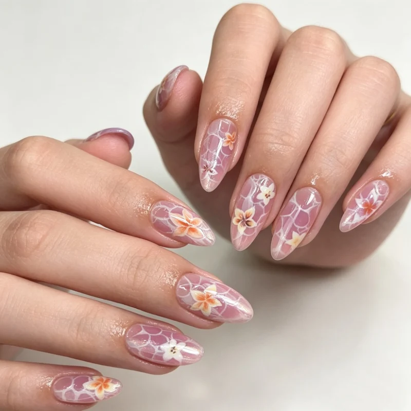 Floral Design Stiletto Press-On Nägel