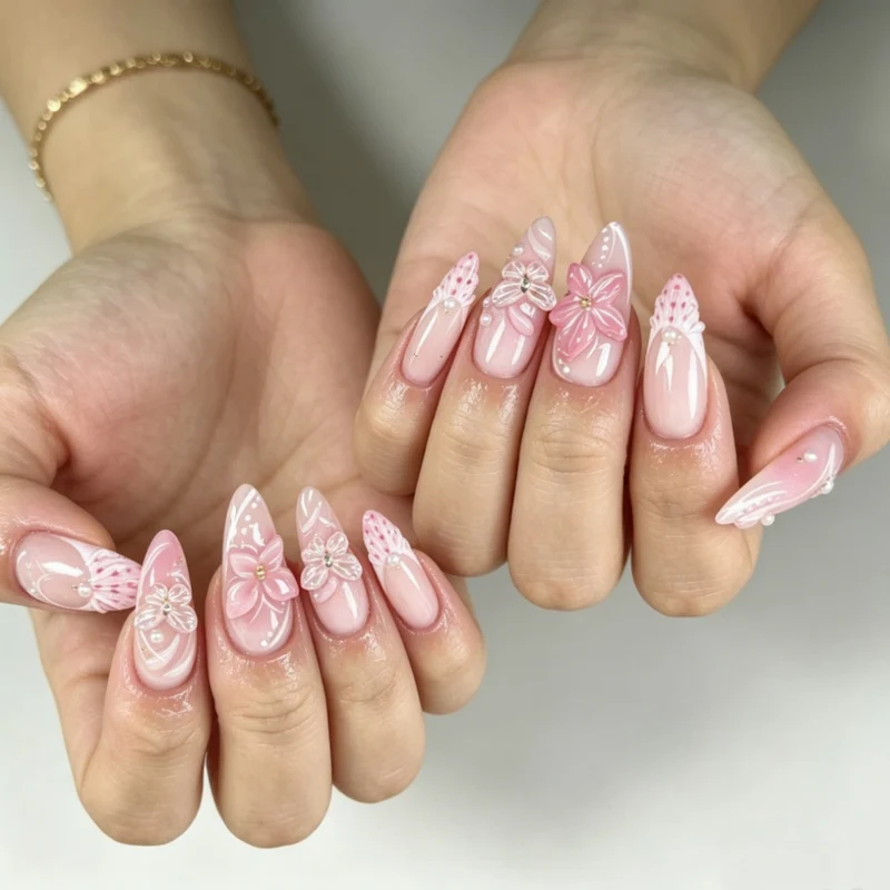Florales Design Stiletto Nagelkunst