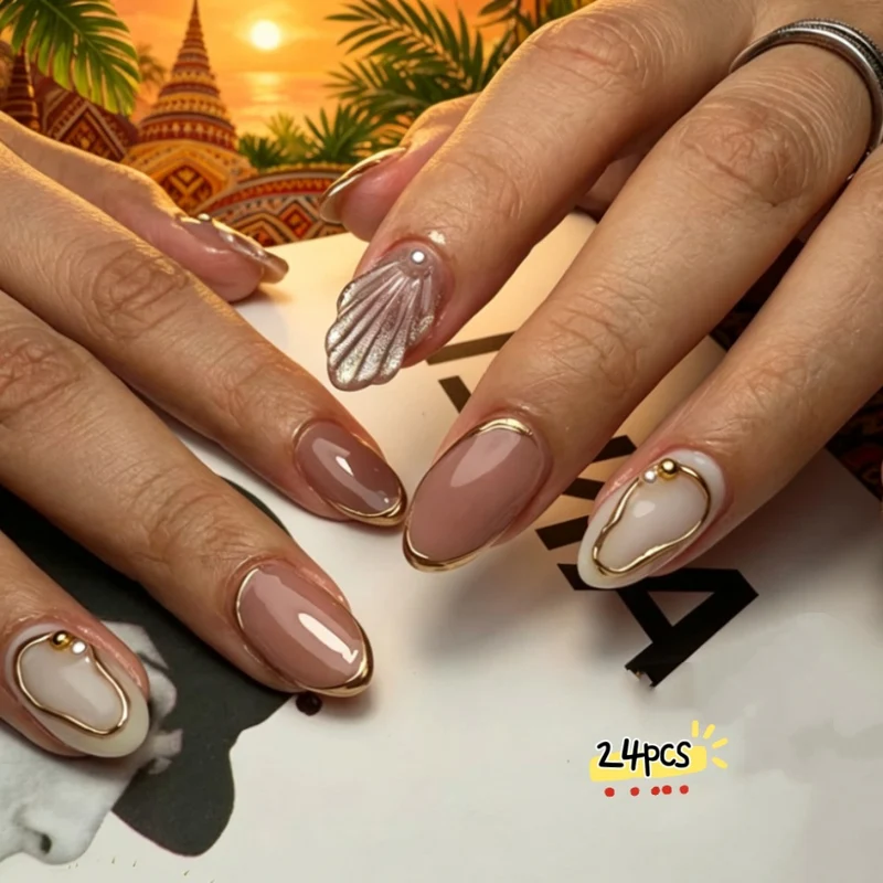 Elegantes Shell Dekorativer Press-On Nagelkunst Set