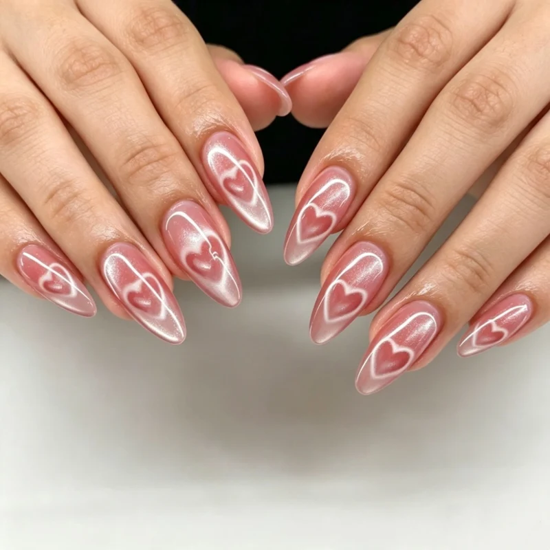 Künstlerisches Herzdesign Stiletto Press-On Nägel