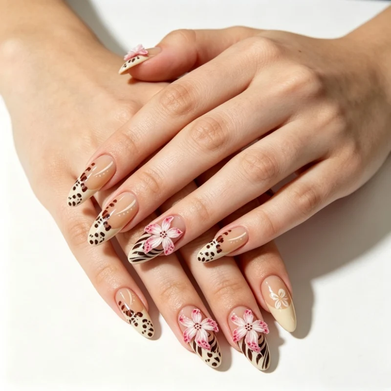 Künstlerische Florale Stiletto Press-On Nägel