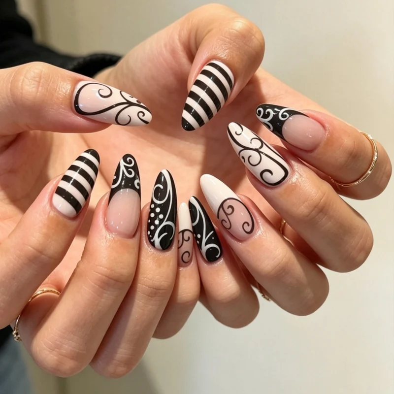 Künstlerische mandelförmige Nagelverlängerungen