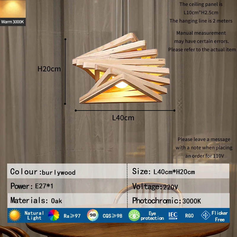 Künstlerische Holz Pendelleuchte
