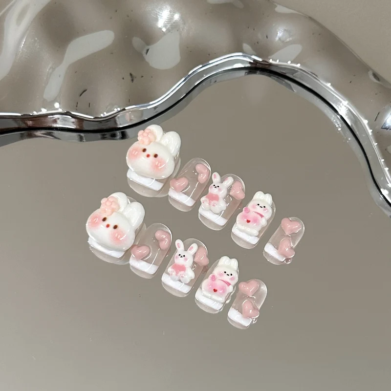 Verspieltes Bunny-Themen Press-On Nagelkunst Set