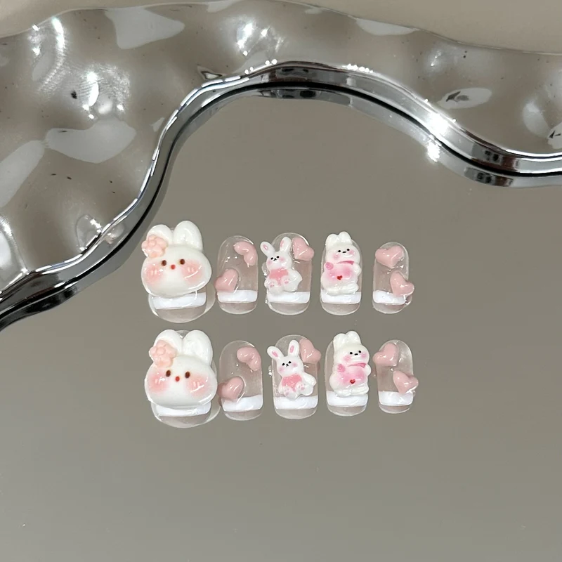 Verspieltes Bunny-Themen Press-On Nagelkunst Set