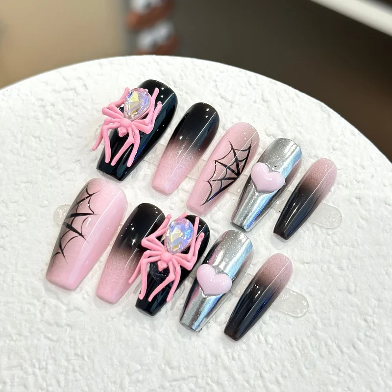 Themen Press-On Nagelkunst Set mit Spider Zubehör
