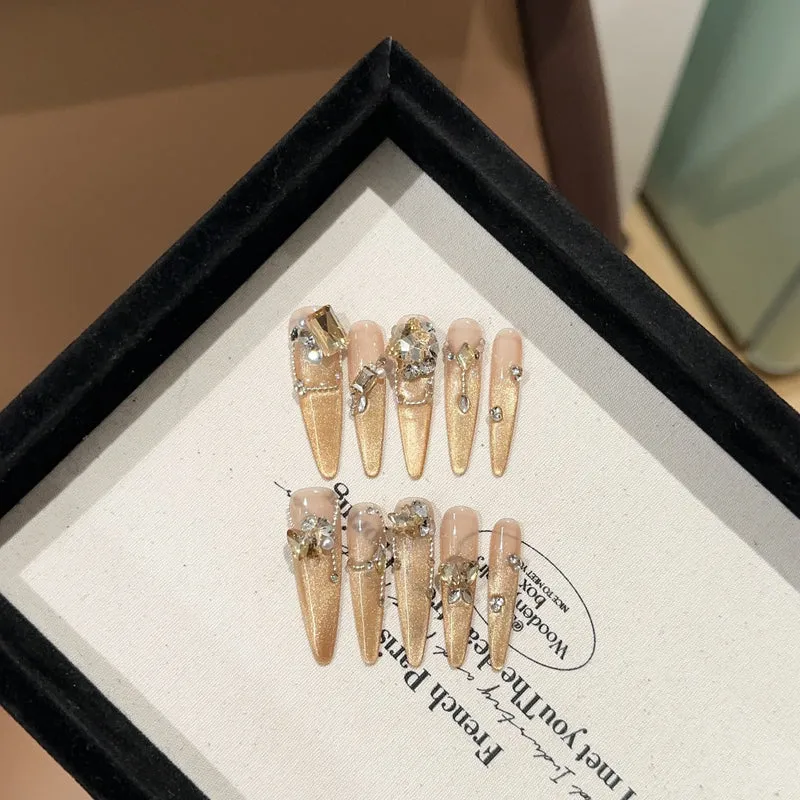 Stiletto Press-On Nagelset mit Kristallakzenten