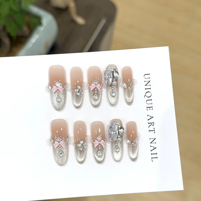 Glamouröse mit Strass und Schleife dekorierte Press-On Nagelset