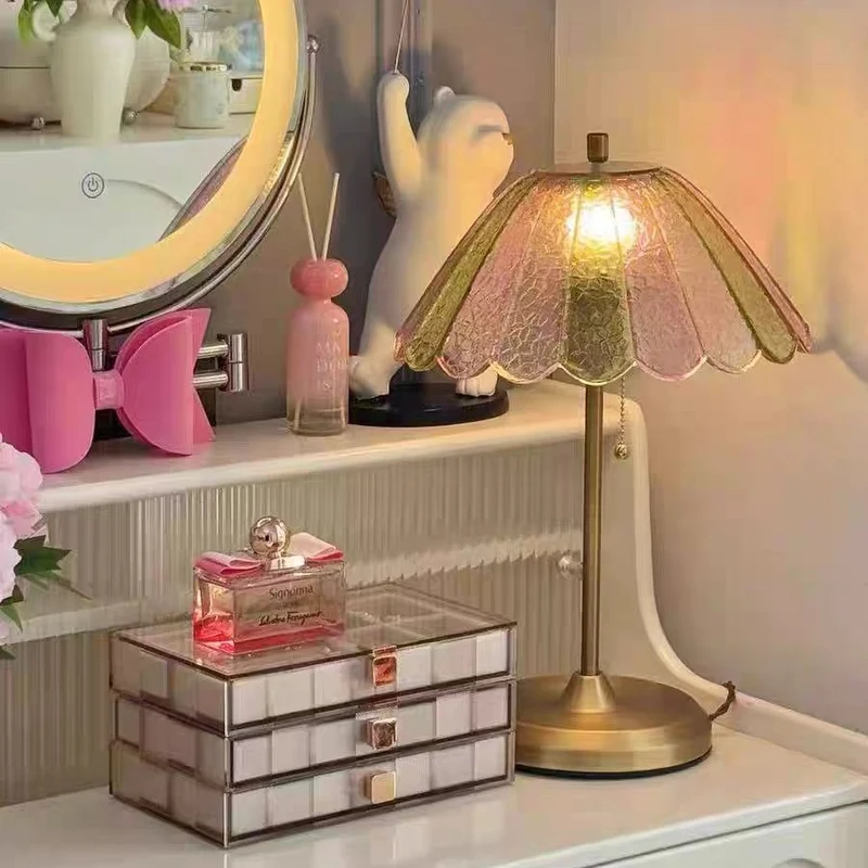 Vintage Glas Schirm Tischlampe