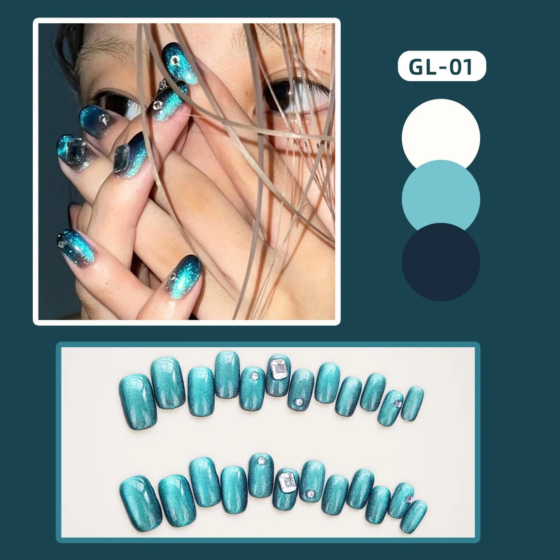 Glamouröse Ombre Press-On Nagelset mit Strass-Akzenten
