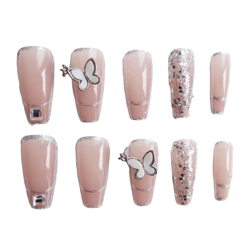 Elegantes Press-On-Nageldesign-Set mit Schmetterlingsakzenten