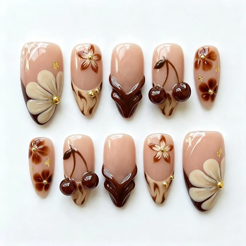 Künstlerisches Floral Design Press-On Nagelset