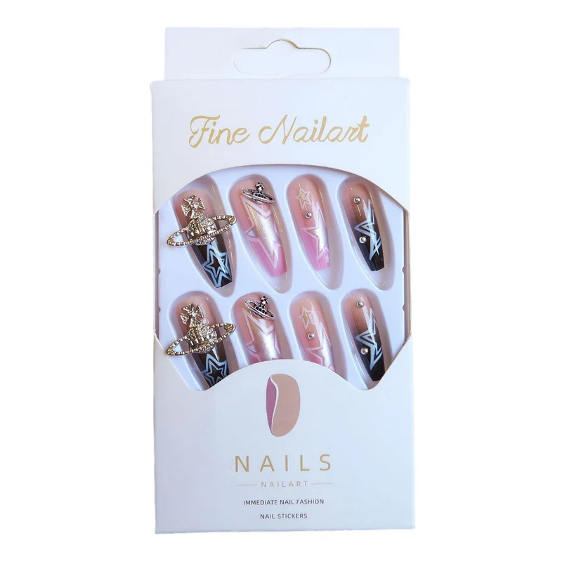 Künstlerisches Press-On Nagelset mit Sternen Design
