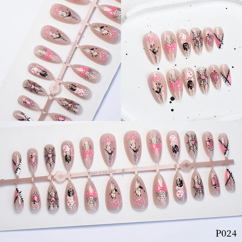 Künstlerisches Press-On Nagelset mit Spinnen- und Webdesigns