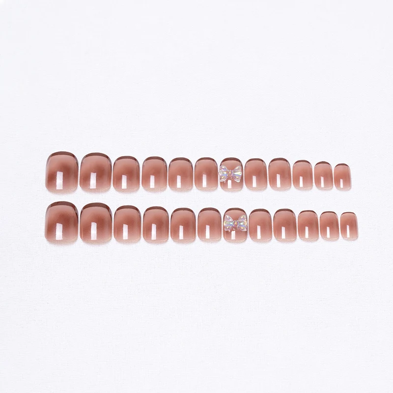 Elegante Lange Französische Spitze Presse-auf-Nagel Set