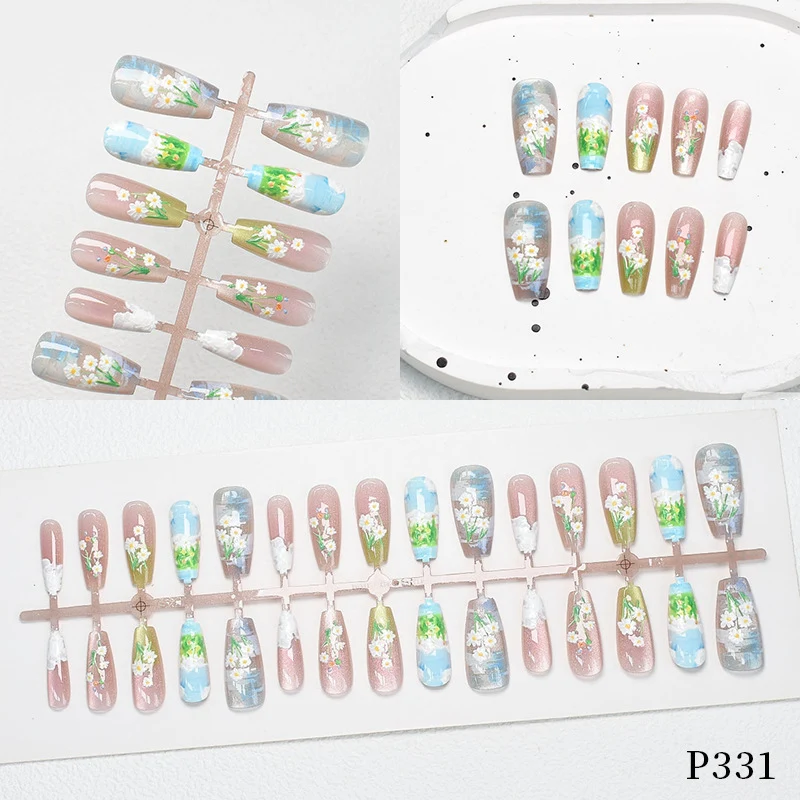 Künstlerisches Blumen Press-On Nagelset