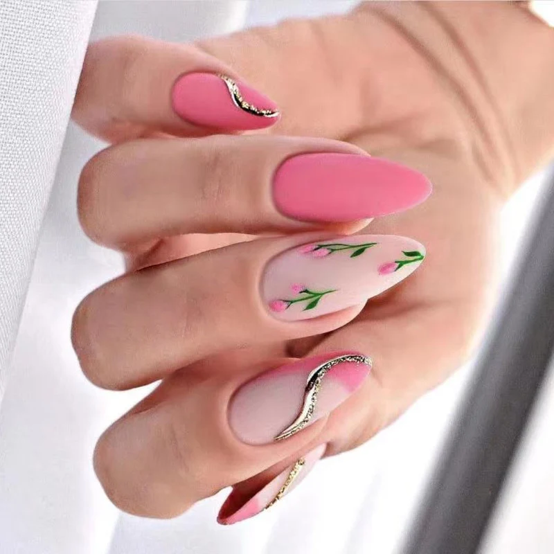 Künstlerisches Floral Press-On Nagelset 1790727149