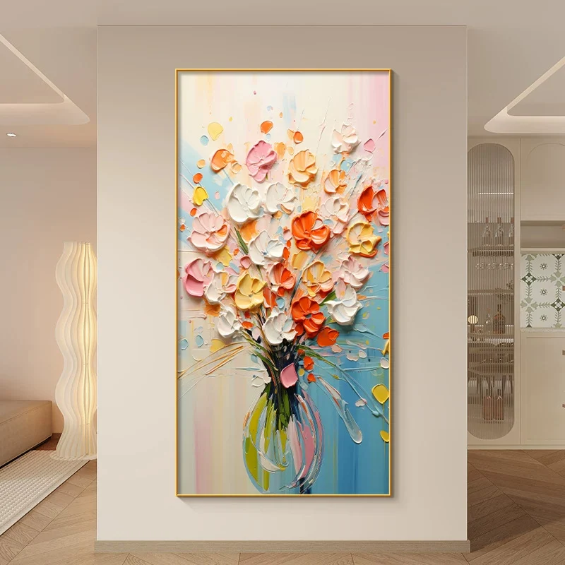 Künstlerisches strukturiertes florales Leinwandkunstwerk für Innenräume