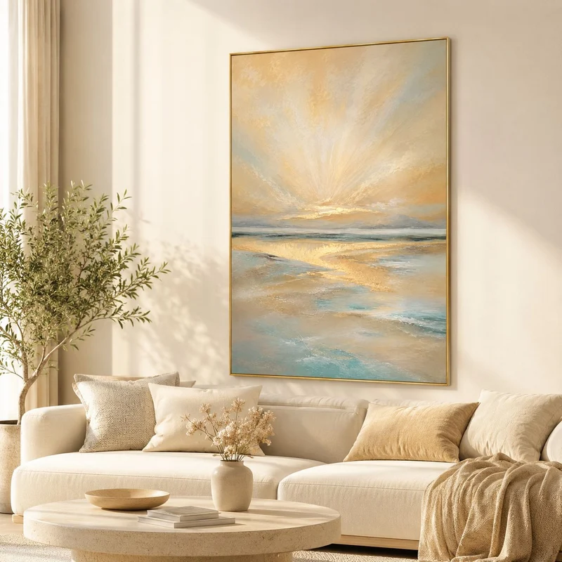 Texturiertes Küstenhorizont-Leinwandkunstwerk für Zuhause