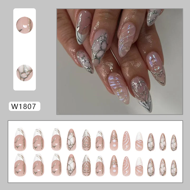 Stilvolle Lange Stiletto Press-On Nägel mit Irisierenden Design Karnz