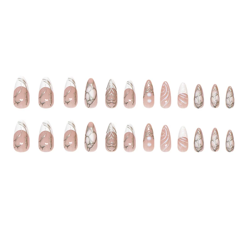 Stilvolle Lange Stiletto Press-On Nägel mit Irisierenden Design Karnz