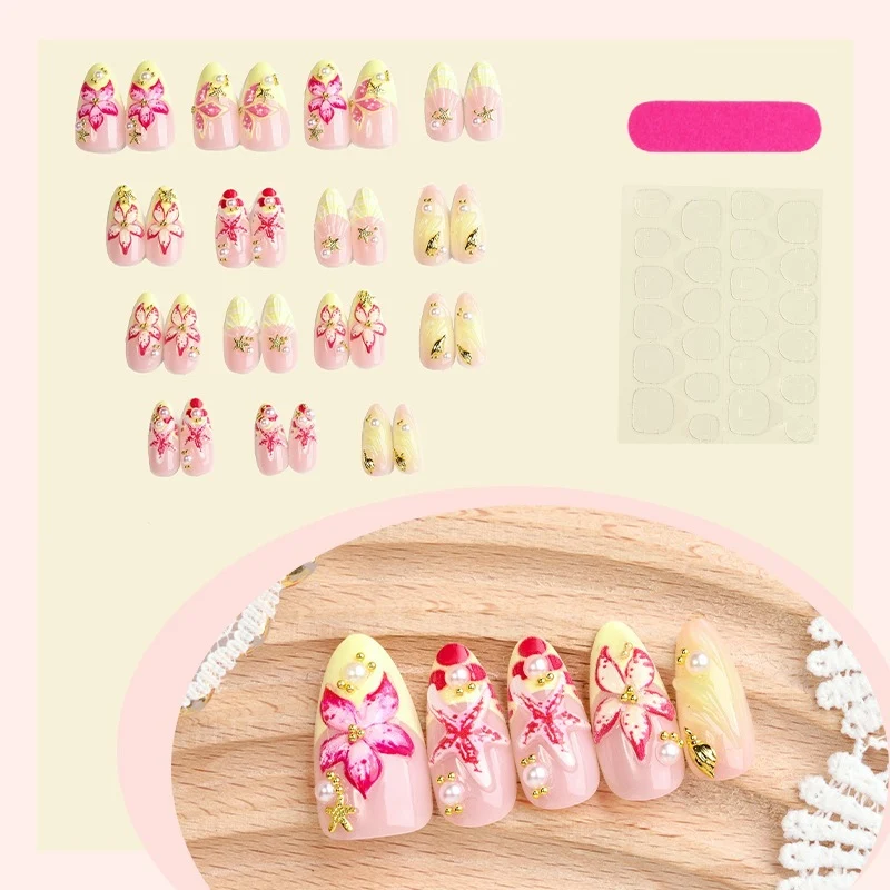 Elegante Blumen Press-On Nagelkunst Karnz