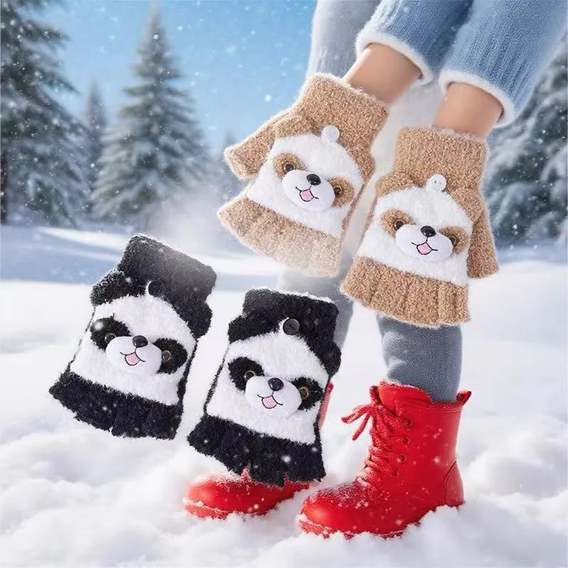 Niedliche Panda-Themen-Fingerlosen Handschuhe Karnz