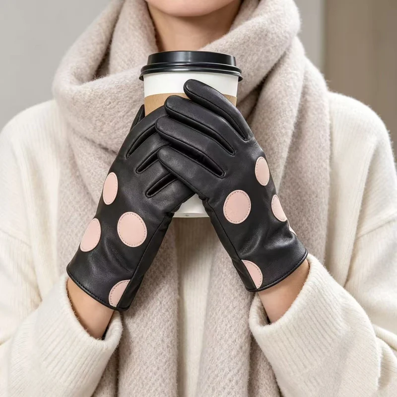 Stilvolle Leder-Touchscreen-Handschuhe mit gepunkteten Akzenten Karnz