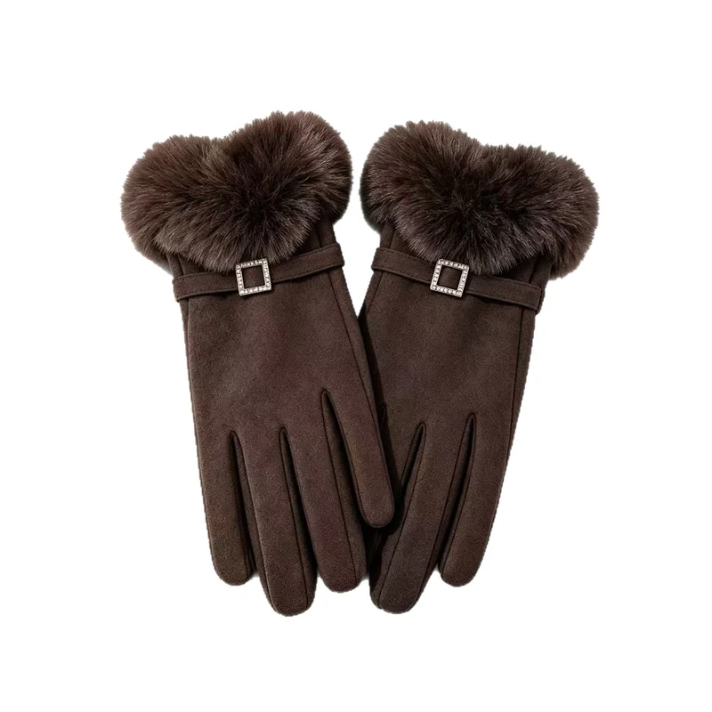 Luxus Faux-Fur-besetzte Kleid Handschuhe Karnz