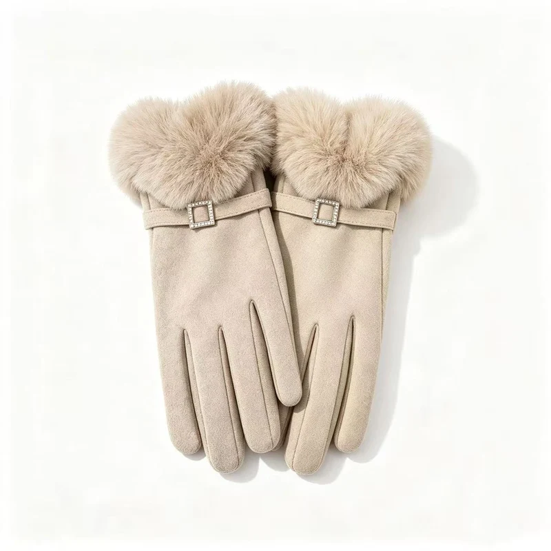 Luxus Faux-Fur-besetzte Kleid Handschuhe Karnz