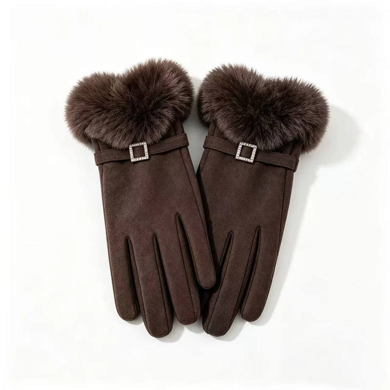 Luxus Faux-Fur-besetzte Kleid Handschuhe Karnz